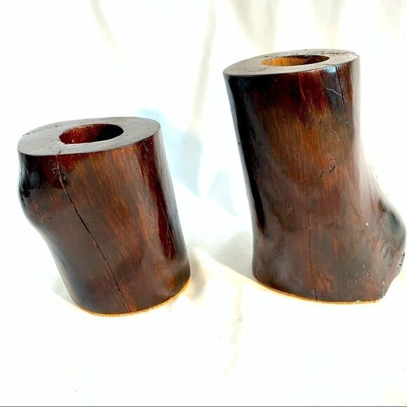 LOG 🪵 CANDLE HOLDERS HAND MADE VINTAGE - Picture 2 of 7